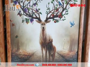 Tranh treo tường hiện đại 3D bộ 3 bức Hươu Tài Lộc 16017-a-b-c